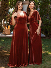 Graceful V-Neck Velvet A-Line Long Evening Dress